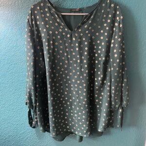 Sheer green top with gold details, size 1x